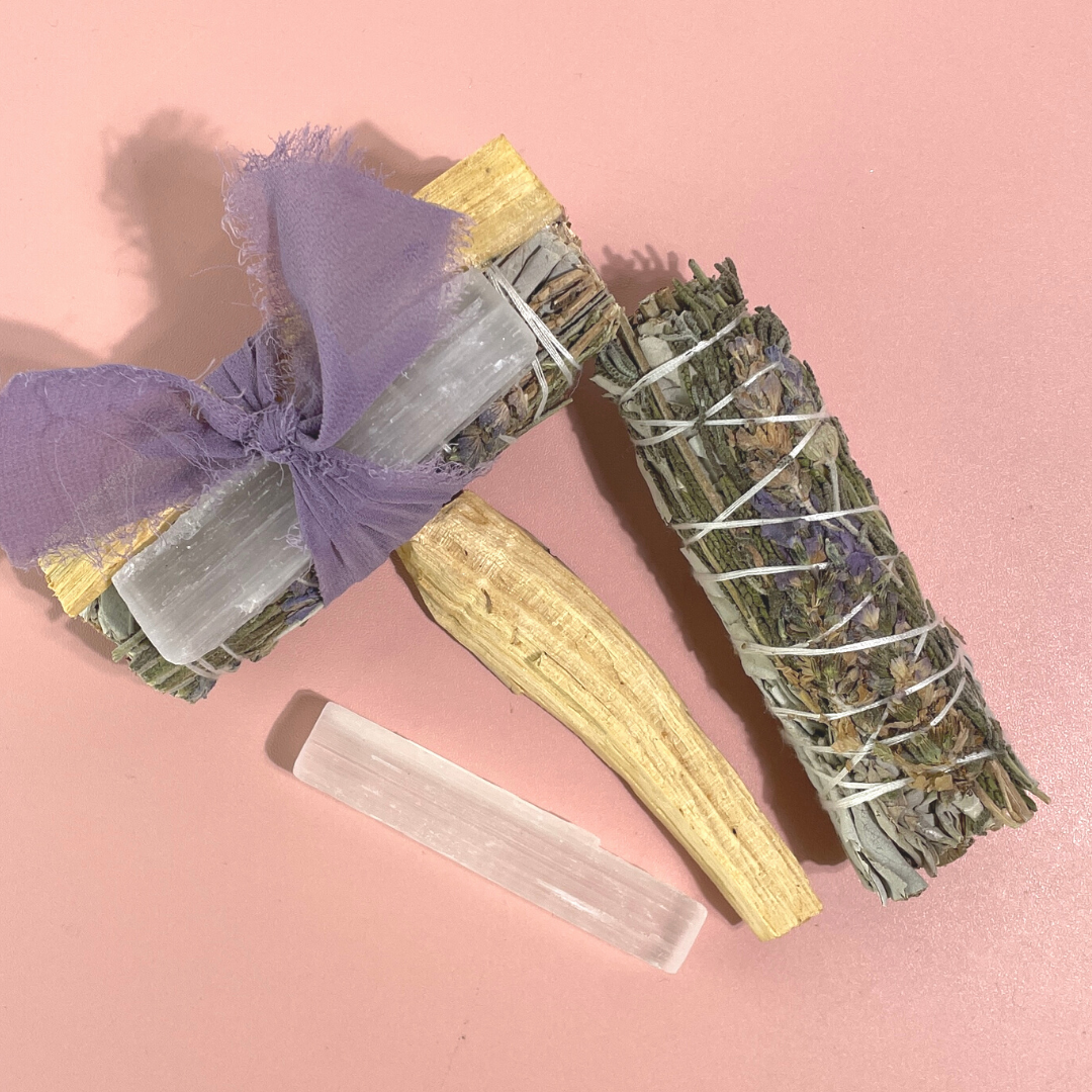 Sage Bundle with Selenite and Palo Santo- LAVENDER