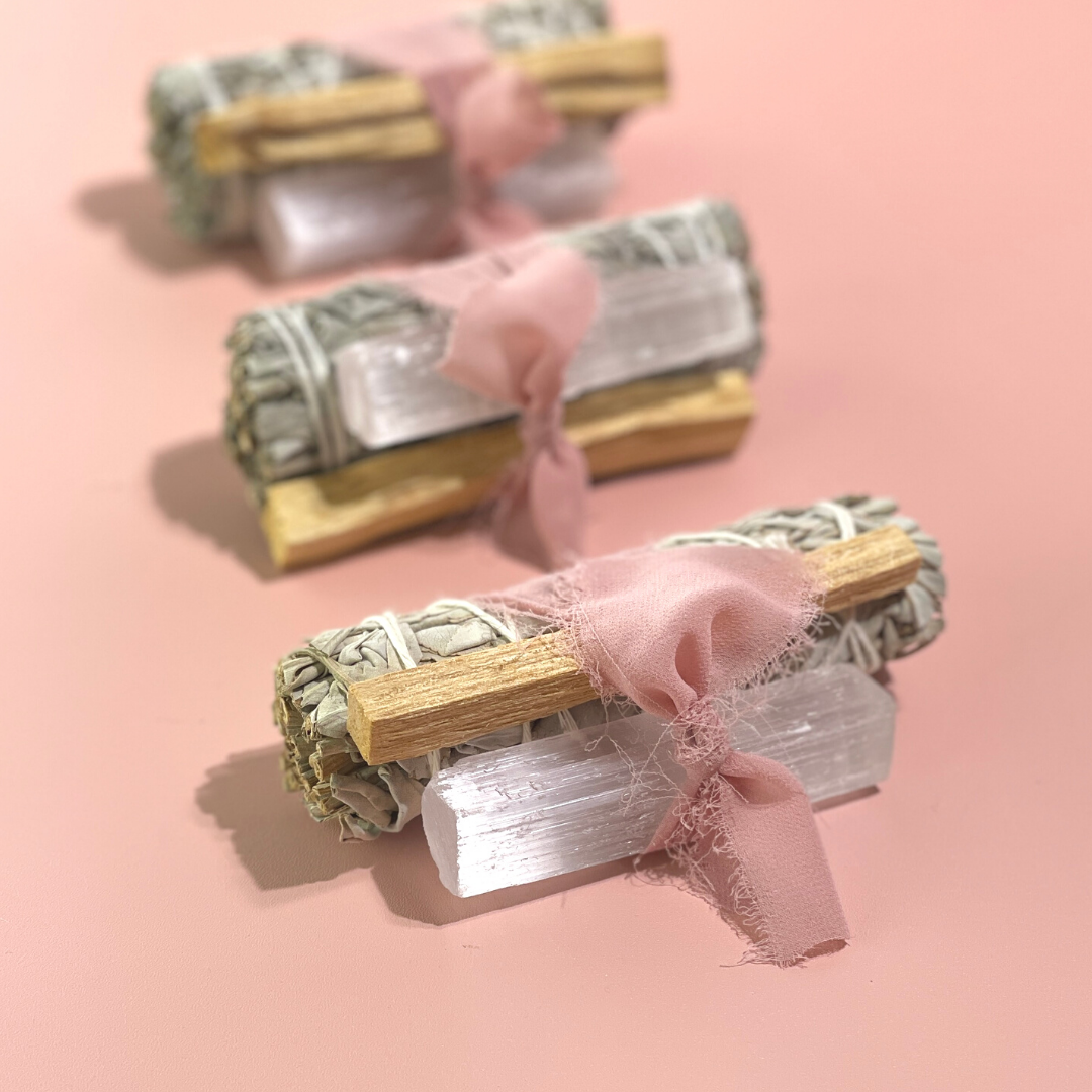 Sage Protection Bundle with Selenite and Palo Santo- WHITE
