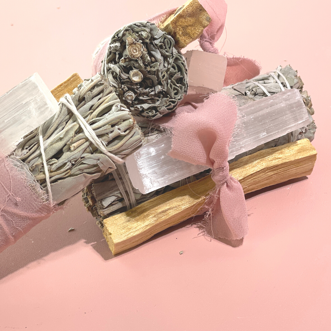 Sage Protection Bundle with Selenite and Palo Santo- WHITE