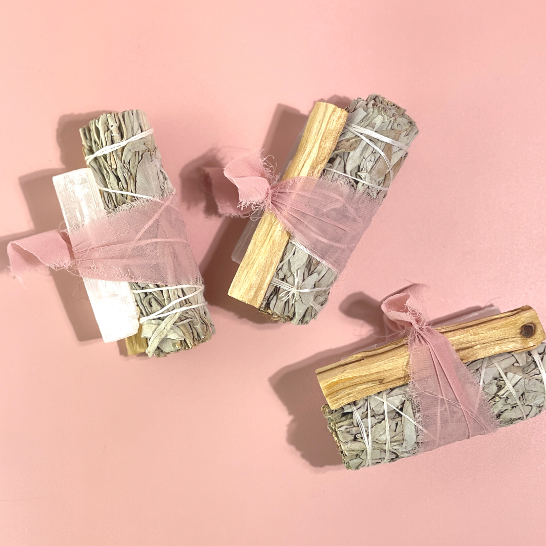Sage Protection Bundle with Selenite and Palo Santo- WHITE