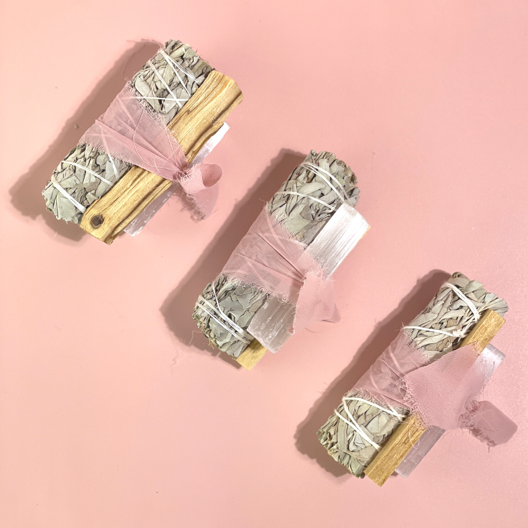 Sage Protection Bundle with Selenite and Palo Santo- WHITE